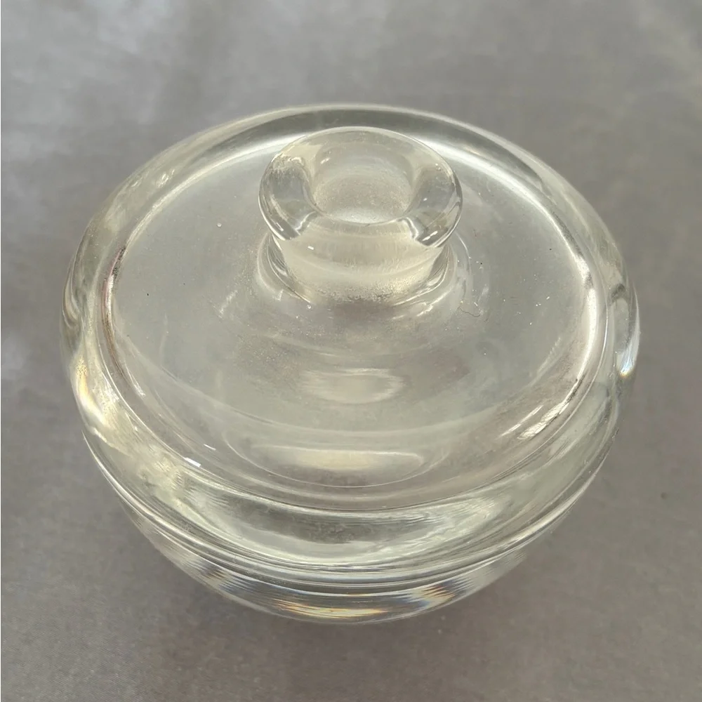 Art Glass Paper Weight Bud Vase Oil Lamp 3” Heavy Clear Vintage